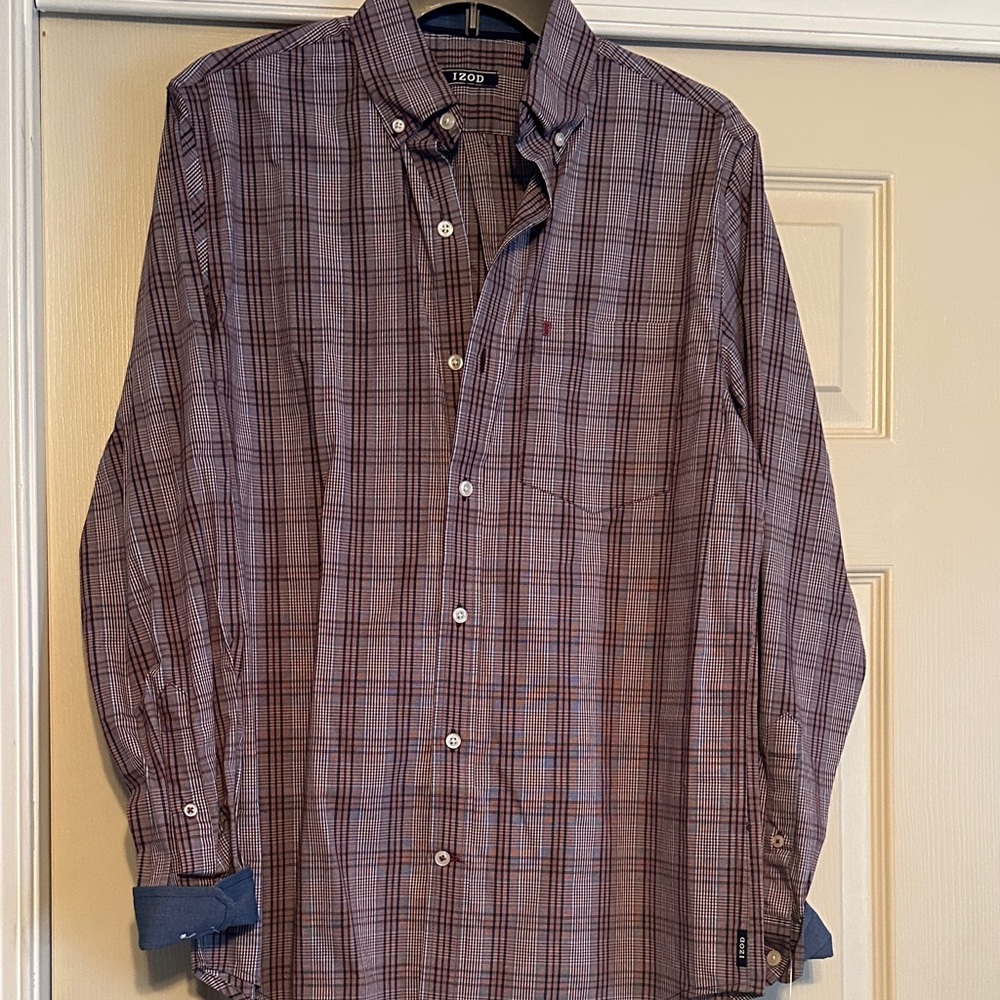 Izod Men's Casual Plaid Shirt - Purple and Blue